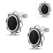 Black Onyx Oval Earrings - e362